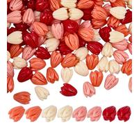 SOFPLATE 1 caja de 100 cuentas de Flores 4D de 3 colores Cuentas de Jazmín Rosa Rojo Coral Sintético Artificial Espaciadores Sueltos Florales Tallados para Hacer Joyas Collares Pulseras Decoraciones d
