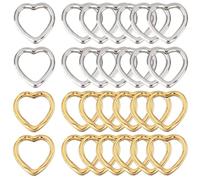 SOFPLATE 1 caja de 120 cuentas de Corazón con Marco Pequeño Cuentas de Metal de Aleación de Estilo Tibetano Anillos de Unión de Amor de Oro Hueco con Agujeros Dobles Marcos de Plata Conector de Cuenta