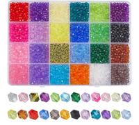 SOFPLATE 1 Caja de 3600 Cuentas de Cristal Bicono de 24 Colores, Cuentas Acrílicas Facetadas de 4mm, Pequeñas Y Transparentes, Coloridas, Al por Mayor, Cuentas Bicono para Hacer Joyas, Pulseras, Coll
