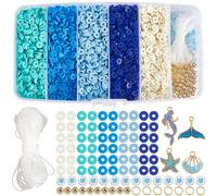 SOFPLATE 1 caja de 5100 piezas + Kit de Pulseras de Cuentas Marinas Cuentas de Arcilla Azul A Granel Temática Del Océano Vacaciones de Verano Estrellas de Mar Concha Sirena Anillo Abierto Pulsera de l