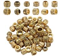 SOFPLATE 1 caja de 60 cuentas de Aleación con Agujeros Grandes Cuentas Espaciadoras Tibetanas Espaciadores de Tubo de Barril Rondelle Europeos Cuentas Huecas de Oro Antiguo Sueltas con Agujeros Grande