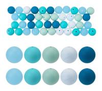 SOFPLATE 1 caja de 60 cuentas Redondas de Silicona Cuentas Focales Azules Colores Mezclados A Granel Cuentas Espaciadoras Sueltas Suaves de Goma de 15mm Y 16mm para Pulseras Llaveros Bolígrafos con Ab