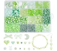 SOFPLATE 1 caja de 816 piezas de Kit para Hacer Pulseras, Cuentas Acrílicas Verdes con Forma de Corazón, Lazo, Luna Cuadrada, Cabeza de Conejo, Estrella Redonda, Cuentas Espacias Bicono para Abalorios