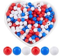 SOFPLATE 1000 Pieza de Cuentas Azules Rojas Y Blancas para el Día de la Independencia Cuentas Acrílicas Redondas Pequeñas Lisas Y Opacas de 6mm Espaciadoras Sueltas para Hacer Joyas Pulseras Collares