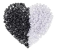 SOFPLATE 1000 Pieza de Cuentas de Poni de 2 Colores Blancas Y Negras Espaciadoras de Barril Pequeñas de 9 x 6mm de Plástico Opaco con Agujero Lisas Y Sueltas para Hacer Joyas Pulseras Collares Manual