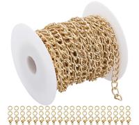 SOFPLATE 10M Cadena de Bordillo Dorada Kit de Joyería de Cadena A Granel Cadena de Eslabones Giratorios Ovalados de Aluminio Juego de Cadenas de Bordillo de Rollo Largo para Kits de Fabricación de Joy