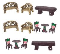 SOFPLATE 12 pieza 5 estilos Muebles de Jardín En Miniatura Mesa Y Sillas de Hadas Banco de Pueblo En Miniatura de Resina Silla de Flores Juego de Adornos de Micro Paisajes para Accesorios de Casa de M