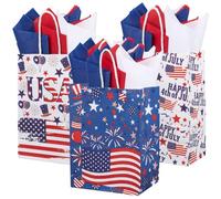 SOFPLATE 15 bolsas de fiesta del 4 de julio, con 18 piezas de papel de seda, con asa patriótica de estrella independencia, bolsa de regalo rectangular para veteranos, recuerdos de fiesta conmemorativa