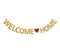 SOFPLATE 2 juego de Pancartas de Bienvenida Doradas de Papel con Forma de Corazón Rojo Cinta Aguja Letras s Decoraciones para Fiestas de Bienvenida Suministros para Fiestas Temáticas Familiares Celebr