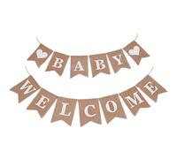 SOFPLATE 2 Pieza 1 Juegos de Letreros de Bienvenida, Pancarta de Lino, Pancarta de Letras Blancas, Banderines Rústicos de Tela de 2.8mm, Carteles Colgantes con Signos de Nacimiento para Decoración de