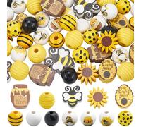SOFPLATE 200 pieza de 12 estilos de Cuentas de Abeja de Madera Cuentas de Panal A Granel Tarro de Miel Primavera Verano Flor Amarilla Rústica Granja Abeja Manualidades Cuentas de Madera Sueltas para P