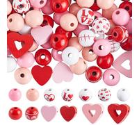 SOFPLATE 200 Pieza de Cuentas de Madera para Decoración del Día de San Valentín Cuentas de Madera En Forma de Corazón Cuentas Espaciadoras s Sueltas Redondas de 16mm de Color Rojo Rosa Y Blanco para