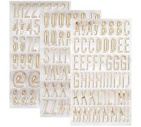 SOFPLATE 3 hoja de Pegatinas de Números 3D con Letras Doradas de 7.1 x 3.9 pulgadas En Relieve Impermeables de PVC para Estampar Letras Hermosas Calcomanías Decorativas Autoadhesivas para Álbumes de R