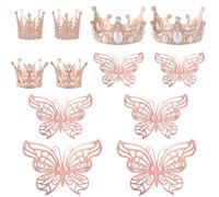 SOFPLATE 30 pieza de Corona Y Mariposa para Decoración de Tartas, Corona de Princesa con Pegatinas, Oro Rosa 3D, Mini Tiara Hueca de Aleación de Diamantes de Imitación para Decoración de Tartas de Cum