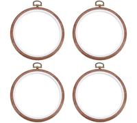 SOFPLATE 4 bastidor de Bordado Redondo de 4.35 pulgadas, Aro de Costura de Plástico, Pequeño Sillín Marrón, Círculo Hueco, Anillos de Imitación de Madera para Punto de Cruz, Bordado, Costura, Tela, Ma