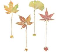SOFPLATE 4 marcapáginas de Hoja de Arce de 4 Estilos Cadena de Metal Hojas de Otoño Plantas Colorido Vintage Estético de Aleación Decorativo Accesorios para Lectores Estudiantes Libros de Lectura.