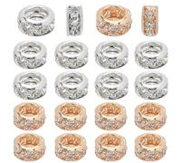 SOFPLATE 40 Pieza de 2 Colores de Cuentas Espaciadoras de Diamantes de Imitación Dorados, Cuentas Europeas de Agujero, Cuentas de Plata Rondelle de Cristal Brillante con Pavé de Diamantes, Pequeños A