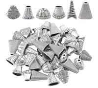 SOFPLATE 48 pieza de 6 estilos de Tapas de Cuentas de Cono Tapas de Cuentas Espaciadoras de Aleación de Plata Antigua Tapas de Conos de Flores Tibetanas Cuentas de Extremo de Borla Accesorios para Hac