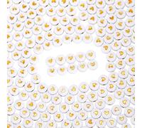 SOFPLATE 600 Pieza de Cuentas de Corazón Acrílicas Cuentas Redondas de Amor Blancas A Granel 4x7mm Mini Dijes de Corazones Dorados de Plástico Cuentas Espaciadoras Sueltas de Disco Plano para Pulsera