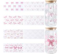 SOFPLATE 8 hoja de 8 estilos de Pegatinas para Vasos de Vidrio Impermeables con Lazo Rosa Diseño de Corazón Flor Arcoíris Y Lazo UV DTF para Botellas de Agua Vidrio Regalos Creativos Decoración de Mad