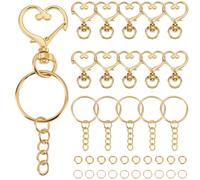 SOFPLATE 80 Juego de 20 llaveros con Forma de Corazón, Cierre de Corazón Dorado, Ganchos Giratorios de Metal, Llavero Dividido con Cadena, Anillas de Salto para Hacer Joyas, Accesorios, Manualidades,
