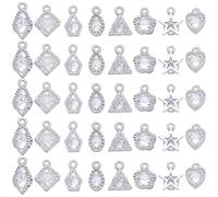 SOFPLATE 80 pieza de Dijes de Pendientes de Circonita Cúbica, Dijes de Flores de Diamantes de Imitación, Dijes de Plata con Forma de Flor, Corazón, Triángulo, Estrella, Lágrima, Facetado, Brillo, Alea