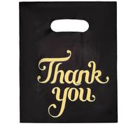 SOFPLATE Bolsas de Regalo de Agradecimiento de 100 Pulgadas de Plástico Negro con Asa Y Palabras Rectangulares Pequeñas Bolsas de Regalo para Dulces Recuerdos de Fiesta Regalos Embalajes DIY.