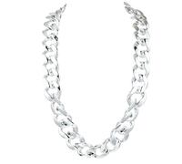 SOFPLATE Collar Grueso de Plata para Hombre, Cadena Estilo Hip Hop de 36 pulgada de Plástico Artificial, 80 s, 90 s, Estilo Punk, Grueso, Cubano, con Bordillo, Collares de Rapero para Disfraz para H