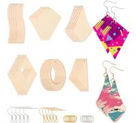 SOFPLATE Kit de 272 par de Pendientes de Madera de 6 Formas Sin Terminar con Forma de Rombo Hueco Ovalado con Ganchos para Pendientes Y Anillas para Hacer Joyas Y Manualidades.