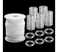 SOFPLATE Kit de Reparación de Cuerdas para Cortinas Romanas de 50 m/55 yardas con 100 anillas Redondas de Nailon Blanco Repuesto de Cuerda de Plástico para Cortinas Accesorios para Hacer Cortinas Roma