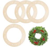 SOFPLATE Marco de Corona de Madera de 4 Pulgadas Aros Redondos de Madera para Manualidades Aros de Encaje Antiguo con Agujeros Base para Arreglos Florales Decoración del Hogar Navidad Bodas Proyectos