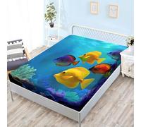 Soft Bedding Under The Sea - Sábana bajera ajustable de tamaño individual con estampado colorido de escuela de peces, 30 cm, extraprofunda, fotografía de naturaleza, ropa de cama hipoalergénica