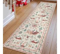 Soft Christmas Tree Santa Claus Carpet Runner, Non Slip Washable Floor Mat with TPE Backing, Christmas Deer Santa Long Rug, Festive Holiday Decor for Kitchen Hallway Living Room (E,23.62 ×59.06 in)