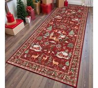 Soft Christmas Tree Santa Claus Carpet Runner, Non Slip Washable Floor Mat with TPE Backing, Christmas Deer Santa Long Rug, Festive Holiday Decor for Kitchen Hallway Living Room (A,19.69 × 62.99 in)