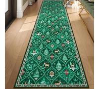 Soft Christmas Tree Santa Claus Carpet Runner, Non Slip Washable Floor Mat with TPE Backing, Christmas Deer Santa Long Rug, Festive Holiday Decor for Kitchen Hallway Living Room (B,19.69 × 62.99 in)