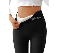 Soft Clouds Fleece Leggings for Women Winter, Casual Warm Winter Solid Pants, Winter Pants for Women (Black,L)