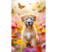 Soft Coated Wheaten Terrier Puppy in a field of colorful flowers Notebook - Large 6 x 9 inches - 127 Pages