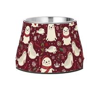 Soft Colors Maroon Seals Christmas Raised Pets Water Bowl Elevated Stainless Steel Cats Food Bowls for Dogs Cats Rabbit Birds Slow Down Comer