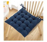 Soft Corduroy Non-Slip Tufted Seat Cushion for Desk Chairs Kitchen Dining Plush Ties, Durable Stitching, Breathable Comfort(Dark Blue,40 * 40cm)