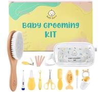 Soft Guru Kit de cuidado de la salud y aseo del bebé | Set de regalo esencial para recién nacidos | Incluye termómetro, cortaúñas, cepillo suave y artículos de registro de cesta de baby shower.