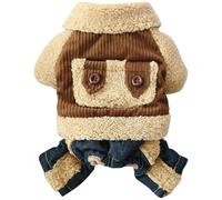 Soft Lamb Fur Lapel Four-Legged Warm Dog Jumpsuit Teddy Poodle Pug Shiba Inu Bulldog Striped Snow Cold-Proof Jacket,Marrón Oscuro,XS