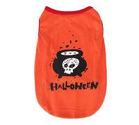 Soft Polyester Pet Dog Cat Halloween Shirt Skull Pattern Orange Costume Vest for Small Dogs, Dachshund, French Bulldog Halloween Outfit for Puppies (S)