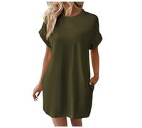 Soft Shirt Dress for Women Short Sleeve Casual Summer Tunic Loose with Pockets(Army Green,L)