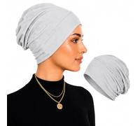 Soft Stretch Turban Beanie for Women, Milk Silk Full Coverage Head Wrap, Chemo Sleep for Hair Loss, Anti Slip Hijab Undercap (Light Gray)