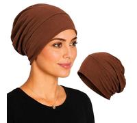 Soft Stretch Turban Beanie for Women, Milk Silk Full Coverage Head Wrap, Chemo Sleep for Hair Loss, Anti Slip Hijab Undercap (Coffee Brown)