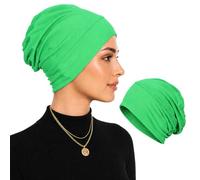 Soft Stretch Turban Beanie for Women, Milk Silk Full Coverage Head Wrap, Chemo Sleep for Hair Loss, Anti Slip Hijab Undercap (Grass Green)