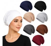 Soft Stretch Turban Beanie for Women, Milk Silk Full Coverage Head Wrap, Chemo Sleep for Hair Loss, Anti Slip Hijab Undercap (8pcs)