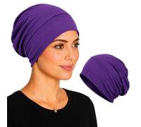 Soft Stretch Turban Beanie for Women, Milk Silk Full Coverage Head Wrap, Chemo Sleep for Hair Loss, Anti Slip Hijab Undercap (Purple)