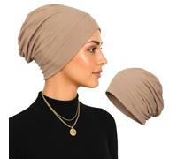 Soft Stretch Turban Beanie for Women, Milk Silk Full Coverage Head Wrap, Chemo Sleep for Hair Loss, Anti Slip Hijab Undercap (Khaki)