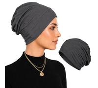 Soft Stretch Turban Beanie for Women, Milk Silk Full Coverage Head Wrap, Chemo Sleep for Hair Loss, Anti Slip Hijab Undercap (Dark Gray)